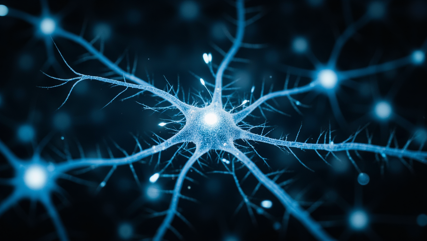 Glowing neuron illustration representing Neuron Learning Labs